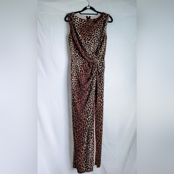 Tadashi Shoji Dresses & Skirts - 90s Vintage Tadashi Leopard Metallic Ruched Evening Dress Made In USA S
